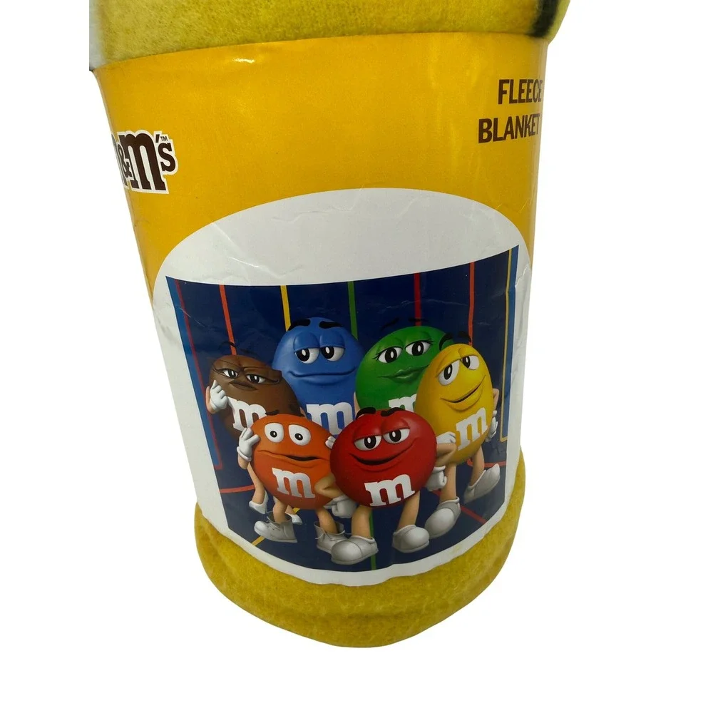 M&M's Character Fleece Throw Blanket Yellow 50x60 Multi Color Candy Graphic NEW
